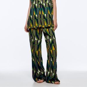 Zara Green and Gold Wide Leg Pants